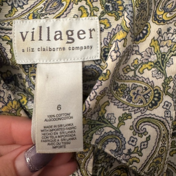 Villager Liz Claiborne Paisley Blouse in Green and Yellow multicolor size 6 - Picture 4 of 7